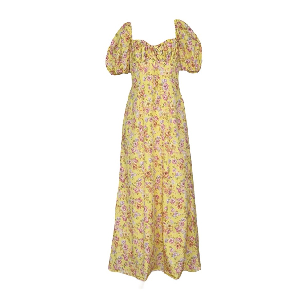 HOUSE OF CB Felizia Puff Sleeve Maxi Sundress, Butter Print, Large